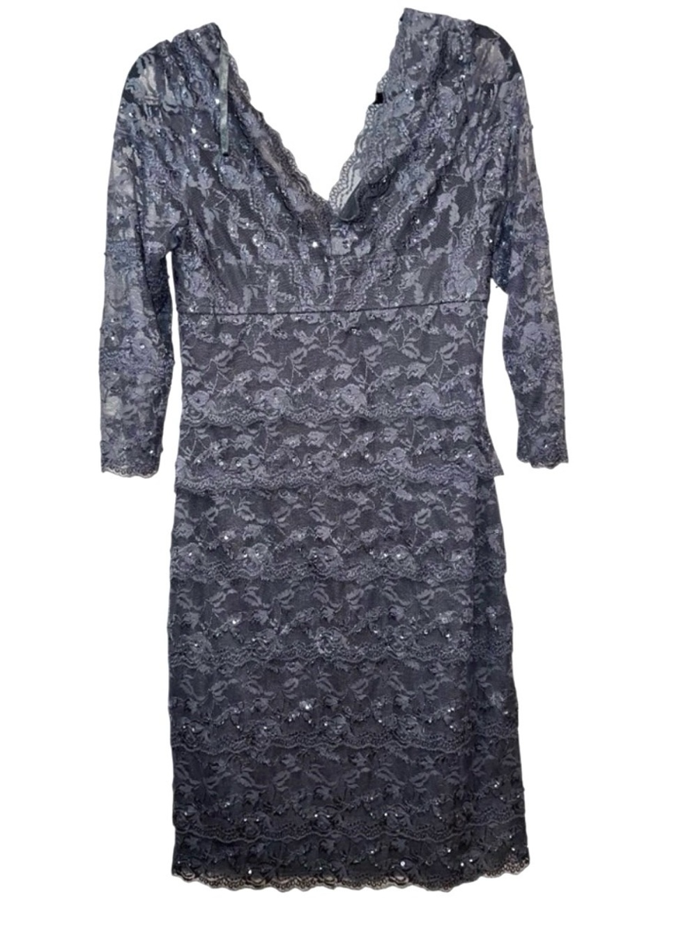 Cache Cocktail Dress Size 10 Gray lace Sequins & Beads EUC wore once - Picture 2 of 12
